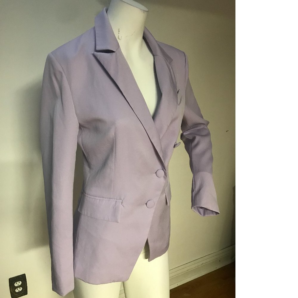 Revamped lilac lavender purple oversized asymmetrical boyfriend blazer jacket